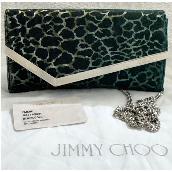Jimmy Choo Emmie Metallic Glitter Hologram Camo Zebra Jacquard Print Clutch NEW - Picture 8 of 16
